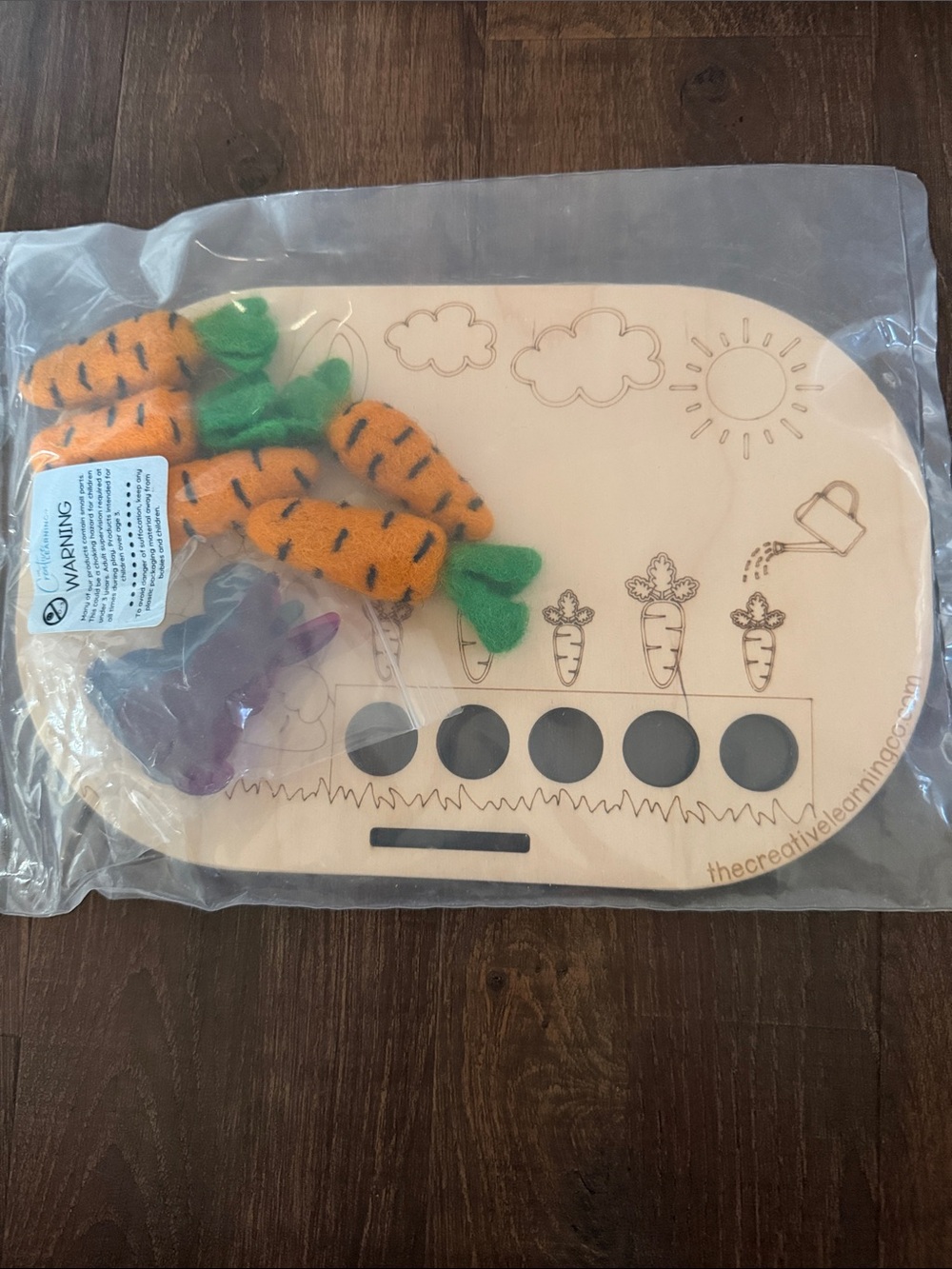 Wooden Carrot Counting Board Learning Toy - Orange and Green
